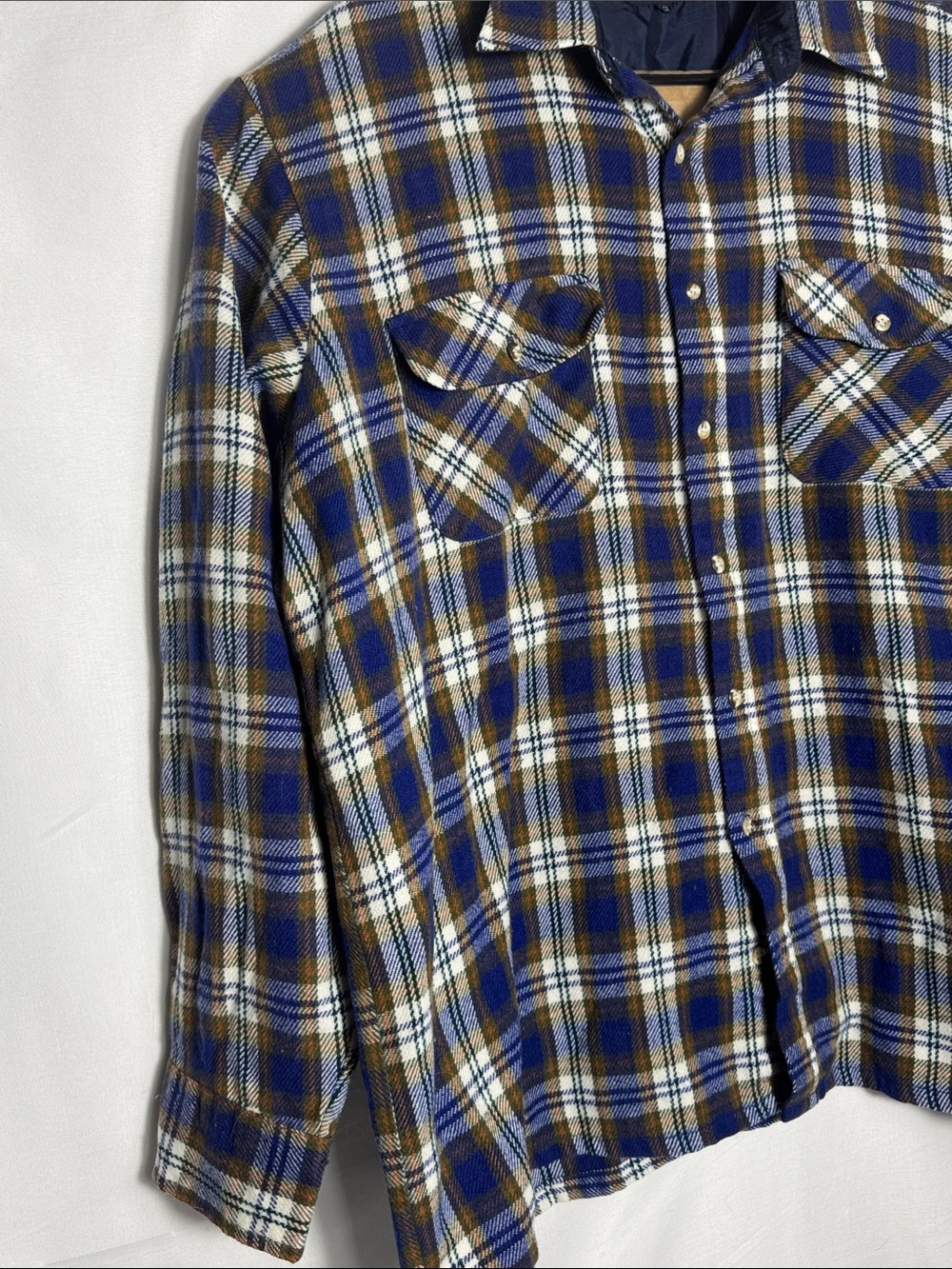 Manhattan Big Man Vintage 1990s Plaid Button-Down Shirt in Blue and Brown XL - Picture 4 of 7